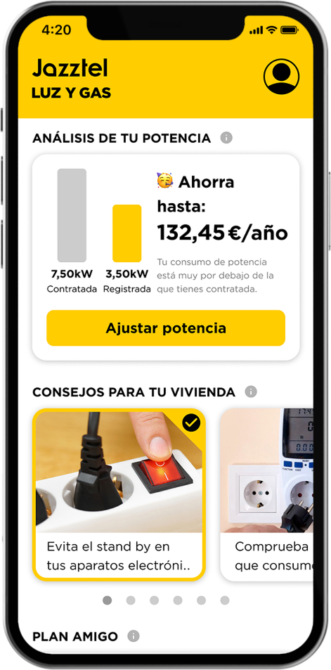 Jazztel LUZ y GAS - Ajuste de potencia